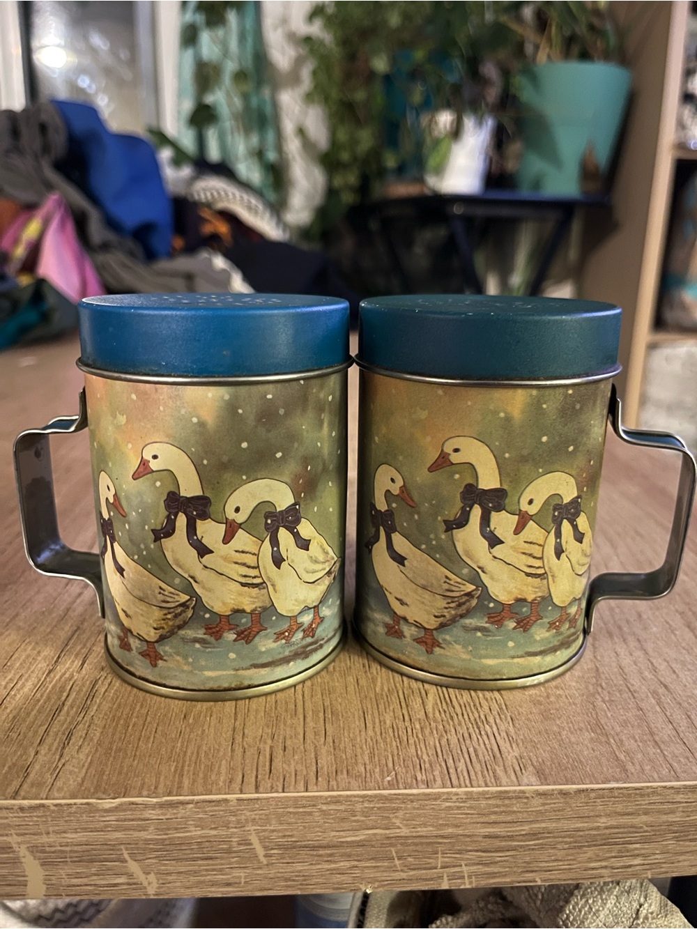 Duck Print Metal Mug with Teal Lid - Decorative Kitchen Mug